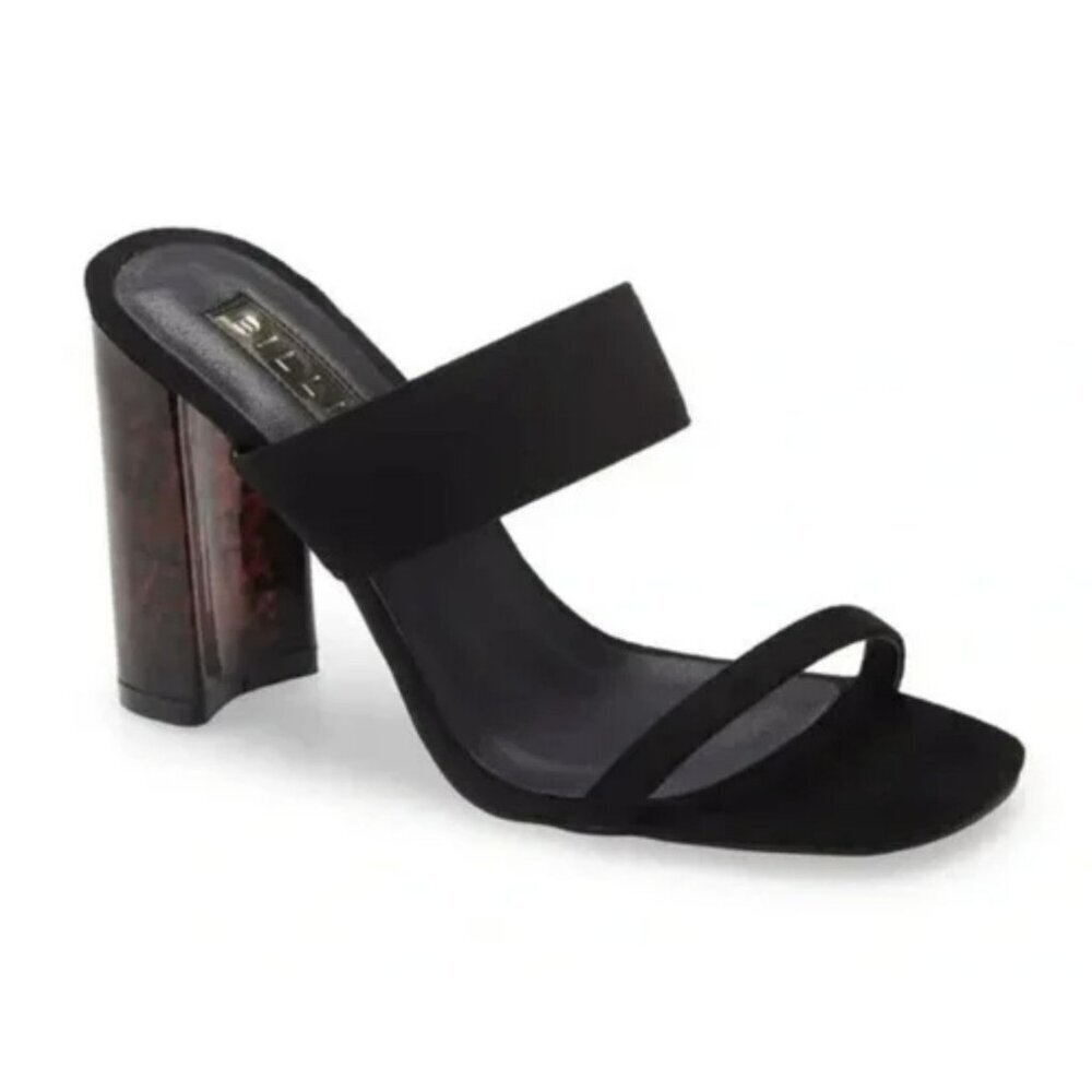 Billini Xena Black Suede Tortoise Block Heel Mule Slip On Sandals Sz 7 NEW